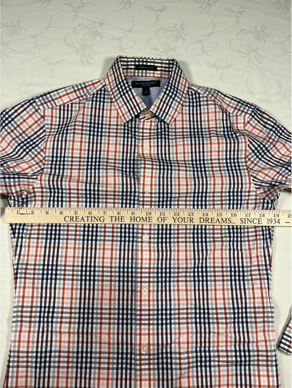 Banana Republic Mens Plaid Dress Shirt Black Red Grant Fit Sz Small 100% Cotton